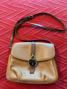 Dooney & Bourke Tan Pebbled Leather Crossbody with Lock Charm